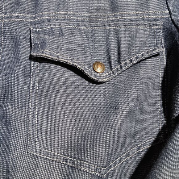 Large Vintage Denim Jacket Trucker Rancher 70's Sherpa Snap Buttons Distressed - Picture 3 of 11